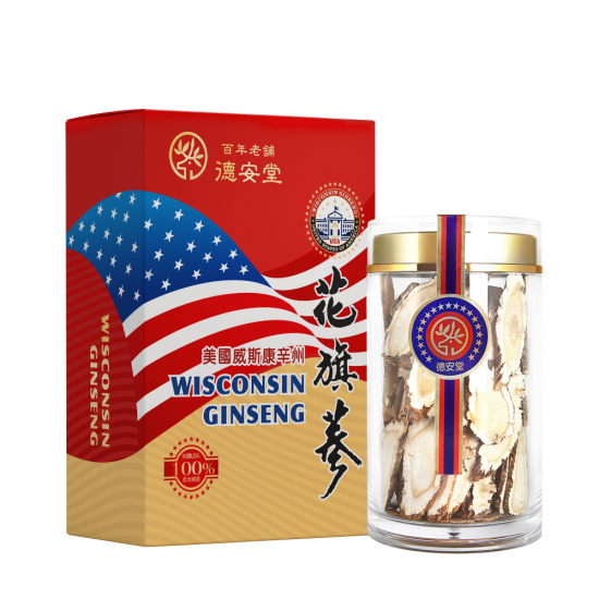 德安堂美國農業部認證威斯康辛州六年根花旗蔘豪華蔘片（1盒）