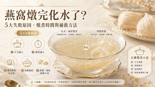 燕窩燉完化水了？5大失敗原因、燉煮時間與補救方法