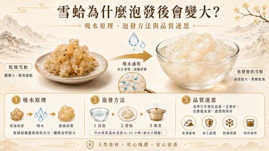 雪蛤為什麼泡發後會變大？吸水原理、泡發方法與品質迷思