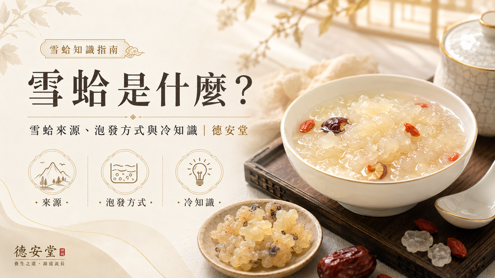 雪蛤是青蛙油還是蛙卵?都不是!德安堂帶您解密傳統宮廷養顏珍寶「雪蛤(蛤士蟆)」。從長白山林蛙的珍貴來源、30倍以上的泡發冷知識,到去腥與燉煮秘訣一次公開,教您品嚐最滑嫩的純粹滋補。